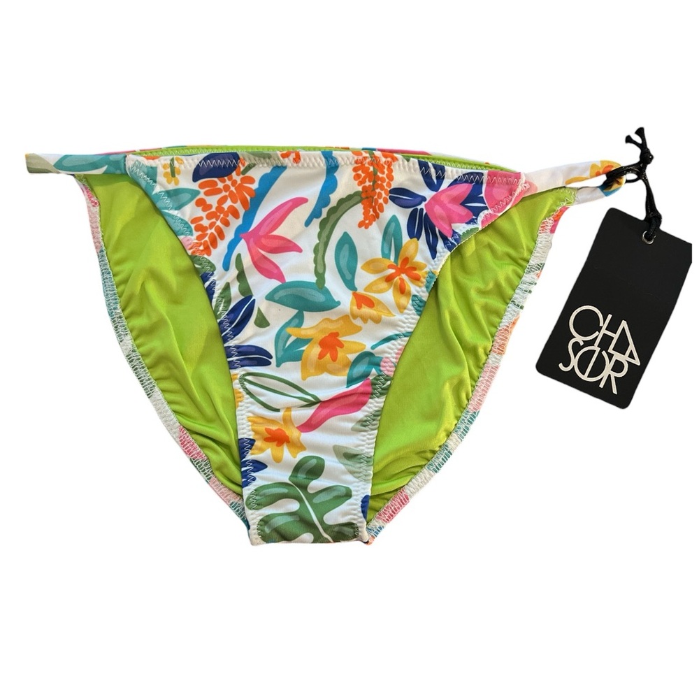 Chaser Low-Rise Side Tie Bikini Bottom, Tropical Print Multi-Colored, Size Small